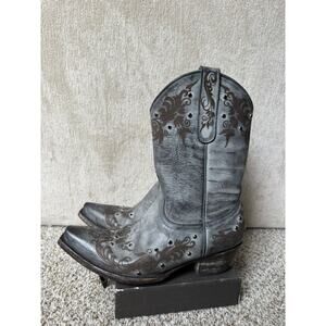 Women's Old Gringo Cowboy Boots Size 7B Gray & Black Leather with Studs/Stones